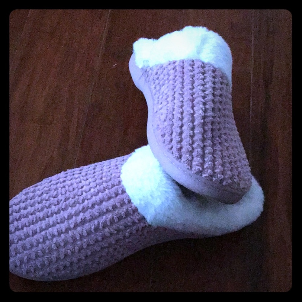 Magenta and Fluffy White Slippers